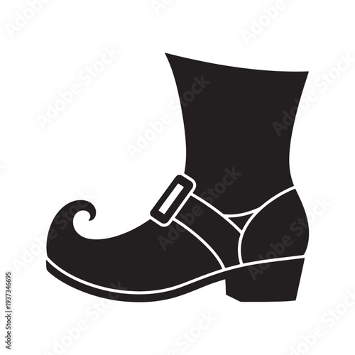 A black silhouette of a festive holiday boot with a curled toe and buckle