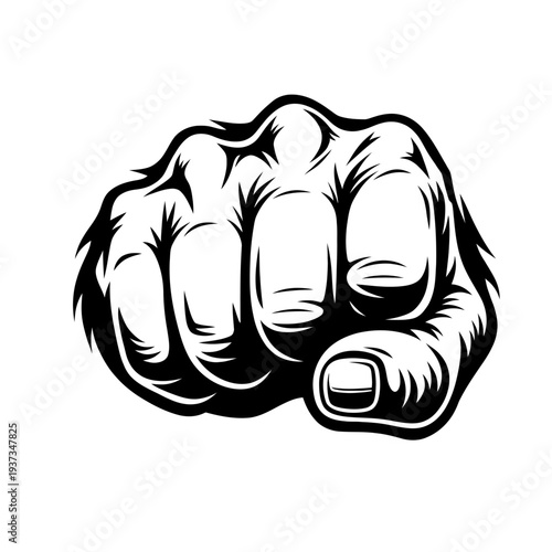 clenched fist illustration black white graphic design element isolated on white background