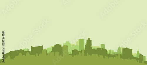 Green panoramic poster of the city skyline with solid background buildings on a hilly terrain of CAPE TOWN, SOUTH AFRICA