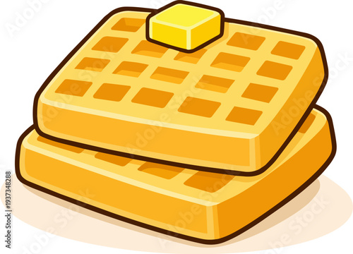 A fun, cartoon-style illustration of two stacked waffles with a butter pat on top. Ideal for food content, breakfast designs, and playful digital art.