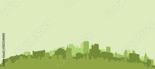 Green panoramic poster of the city skyline with solid background buildings on a hilly terrain of ANCHORAGE, UNITED STATES