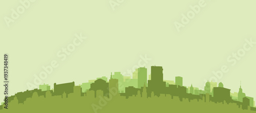 Green panoramic poster of the city skyline with solid background buildings on a hilly terrain of LOS ANGELES, UNITED STATES