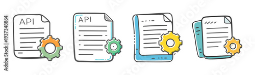 API documentation icons with gears, representing software development and integration.