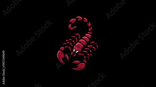 Stylized scorpion illustration. Red arthropod on black background, detailed and eye-catching