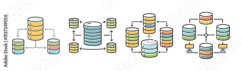 Hand-drawn database schema diagrams illustrating data relationships and structures for IT.