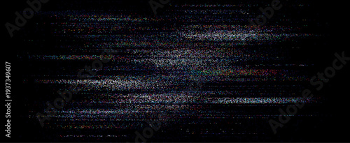 Glitch background with digital noise distortion effect. Abstract pixelated screen texture for electronic error, broadcast interference and retro technology design. Cyberpunk style element.