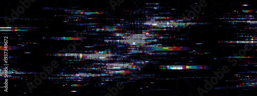 Abstract digital glitch background with colorful horizontal signal interference lines. Cyber distorted texture for modern web design, gaming UI and tech concept. Motion stream effect.