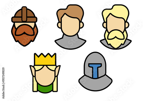 Fantasy icon set: elf, knight, dwarf, human