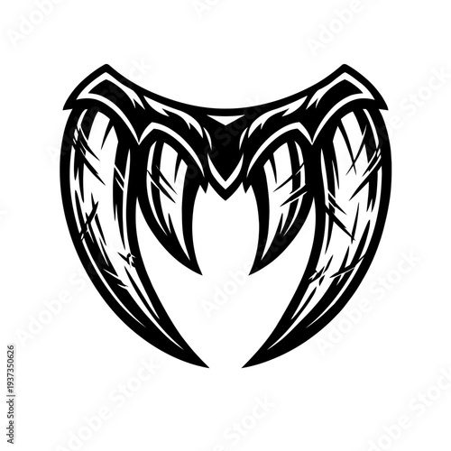 black and white illustration of sharp claws or horns tribal design graphic element