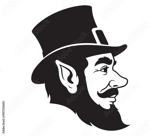 A cartoon leprechaun wearing a top hat in silhouette