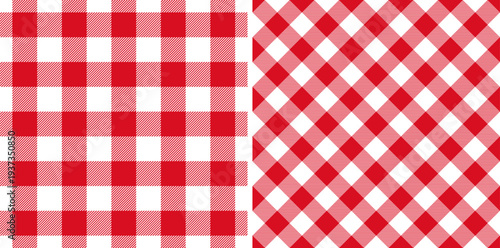 Check seamless pattern. Red checks background. Repeated gingham diagonal patern. Scottish style for prints design. Repeating texture checkered plaid. Repeat chess woven fabric. Vector illustration