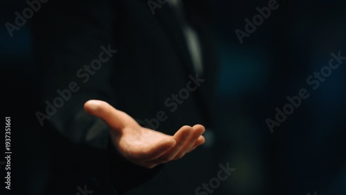 Canvastavla Open Hand Gesture in Dark Environment Representing Invitation, Assistance, or Opportunity for Connection and Engagement
