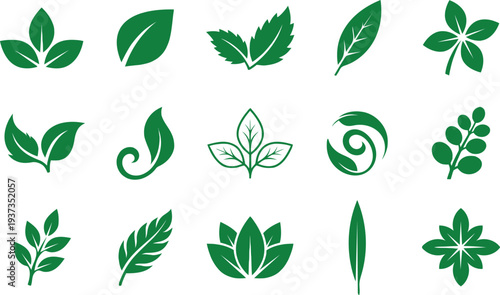 Collection Of Simple Green Leaf Symbols For Natural Branding