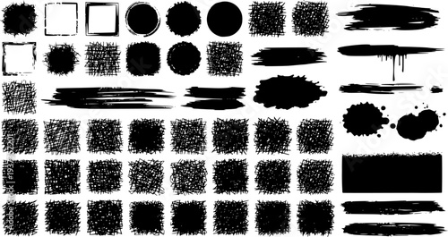 Ink pen scrawl and brush strokes collection - various rectangular shapes of hand drawn scribble line drawings. Transparent background EPS version.