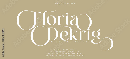 Floria Dekrig Elegant alphabet letters font and number. Classic Lettering Minimal Fashion Designs. Typography modern serif fonts regular decorative vintage concept. vector illustration