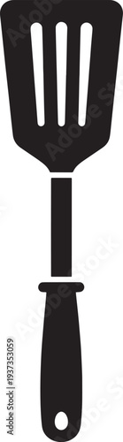 Black spatula with three prongs and handle kitchen utensil cooking tool