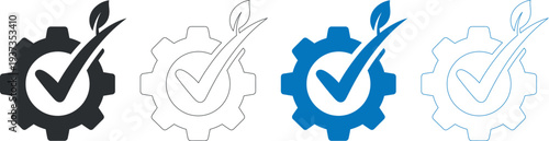 Gear icons with checkmarks isolated on transparent background