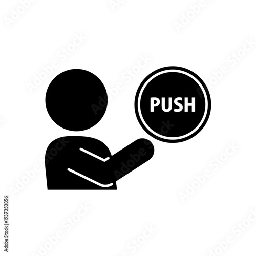 プッシュボタンへ誘導する人型アイコン