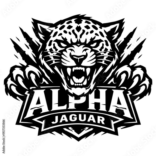 Alpha Jaguar logo design with fierce animal face and bold typography for branding and identity