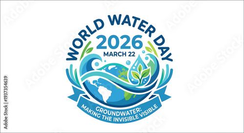 World water day 2026 logo with globe water and leaves illustration