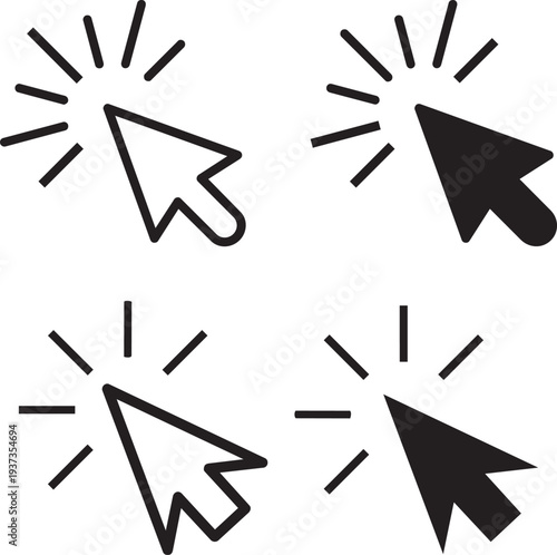 Click Collection: A set of computer cursors, each designed to symbolize digital interaction, capturing a variety of cursor styles for use on electronic interface.