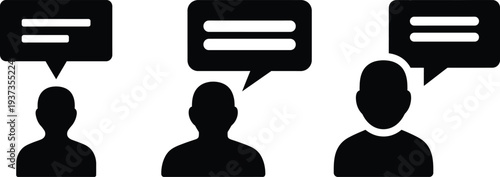 Communication And Dialogue Outline Icon | Minimalist Person With Speech Bubble Sign