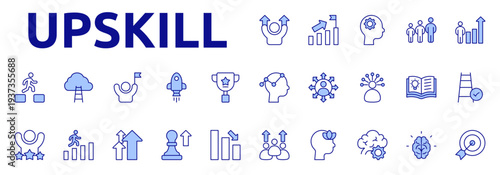 Upskill icon color lineal style with success, growth, creative thinking, teamwork, career growth icons