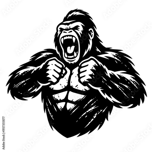 aggressive gorilla with muscular body and sharp teeth in a dynamic pose
