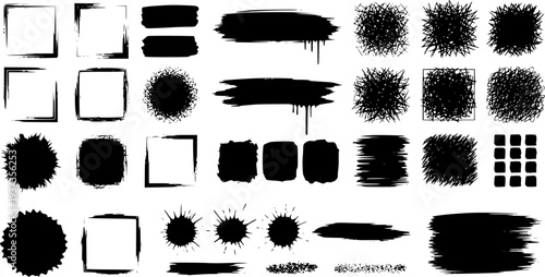 Ink pen scrawl and brush strokes collection - various rectangular shapes of hand drawn scribble line drawings. Transparent background EPS version.
