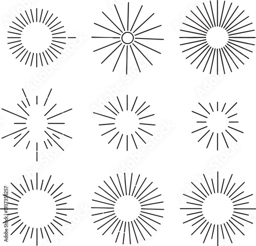 sunburst ray icon set vintage retro vector graphic element burst design