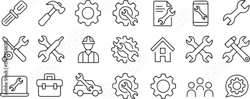 repair tool icons collection outline vector maintenance service