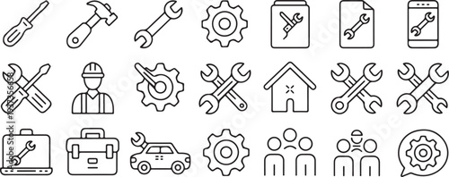 repair maintenance icons vector line art tool set graphic