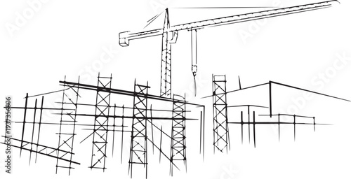 construction machinery tower crane outline vector