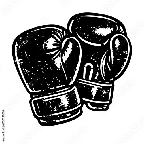 Black and white boxing gloves illustration on white background for boxing training and fitness