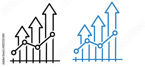 Line graphs with arrows showing upward trends and growth