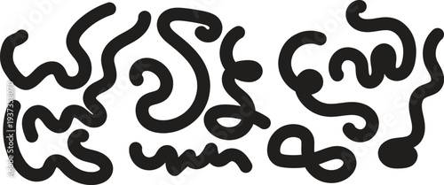 Abstract art piece featuring black squiggly lines on white background