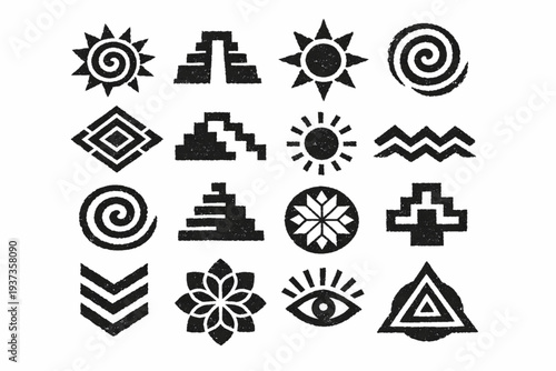 Mexican Ancient Symbolic Shapes: Minimalist Sacred Geometry Icons