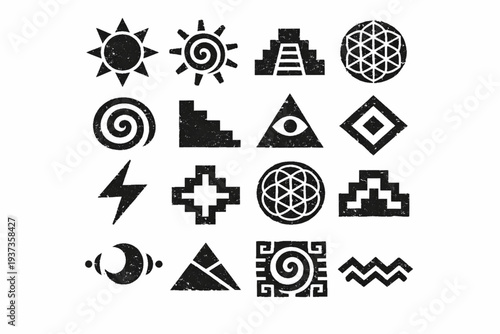 Mexican Ancient Symbolic Shapes: Minimalist Sacred Geometry Icons