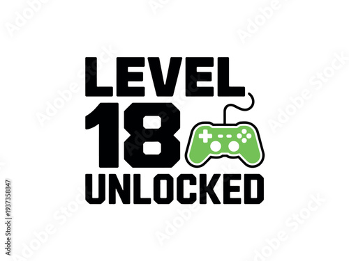 Level 18 Unlocked Gaming Achievement with Green Controller Icon