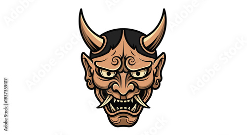 Oni Mask Japanese Demon Cartoon Character.