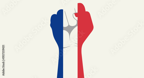 Raised Fists with French Flag Colors.