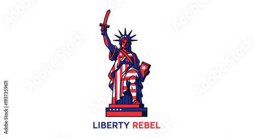Statue of Liberty illustration with red accents.
