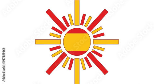 Stylized Sun Symbol with Red and Yellow Rays.
