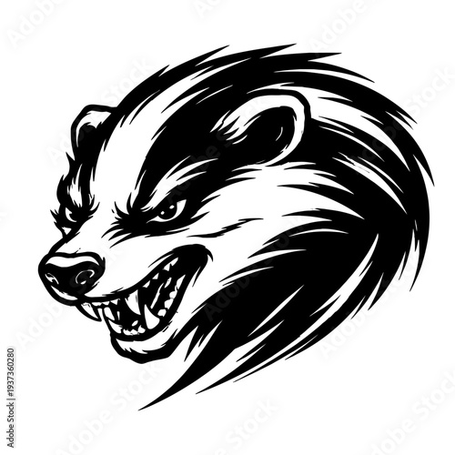 aggressive badger head illustration with sharp teeth and intense gaze vector art