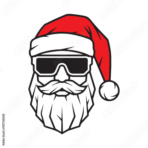 Cool Santa Claus Face with Sunglasses and Red Hat Vector - Modern Christmas Father Christmas Mascot for Holiday Party and Apparel