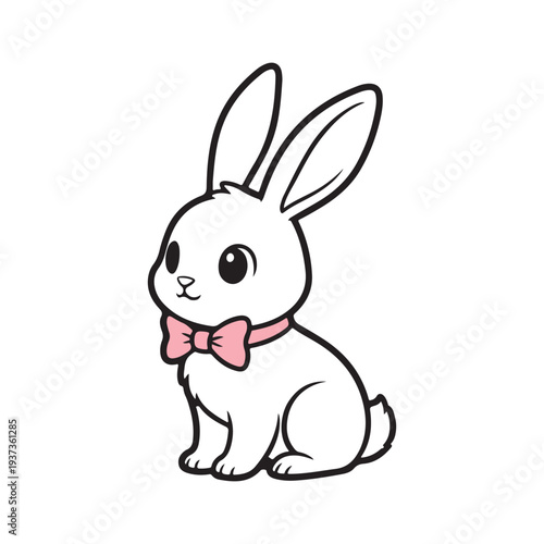 Cute White Bunny with Pink Bow Tie Vector Illustration, Sweet Cartoon Rabbit Character for Kids, Adorable Easter Animal Clip Art