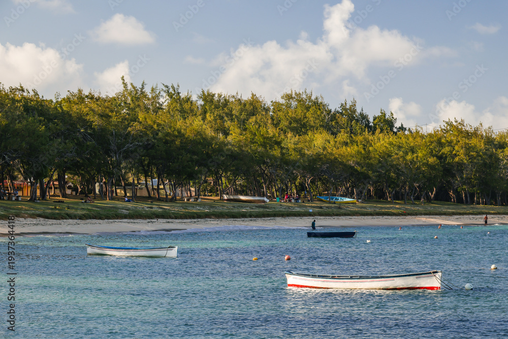 Obraz premium Old fishing boat on the coast of Rodrigues Island, Mauritius, Africa