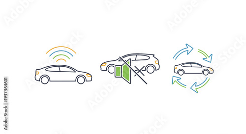 Smart Automotive Technology Connected Quiet Electric and Shared Mobility Vehicle Icons