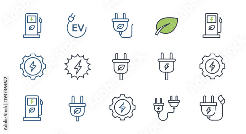 Modern Outline Icons for Electric Vehicle Charging Green Energy and Sustainable Power