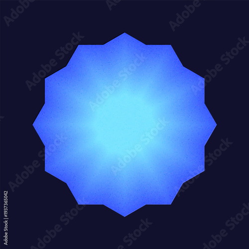 Gradient Polygon with Noise. Blue geometric volumetric shape with Texture. Symmetrical angular 3D Figure. Element of modern abstract design. Color mesh. Isolate on dark background. Vector illustration